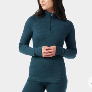 Smartwool Teal Blue Classic Thermal Merino Wool Quarter Zip Pullover XL